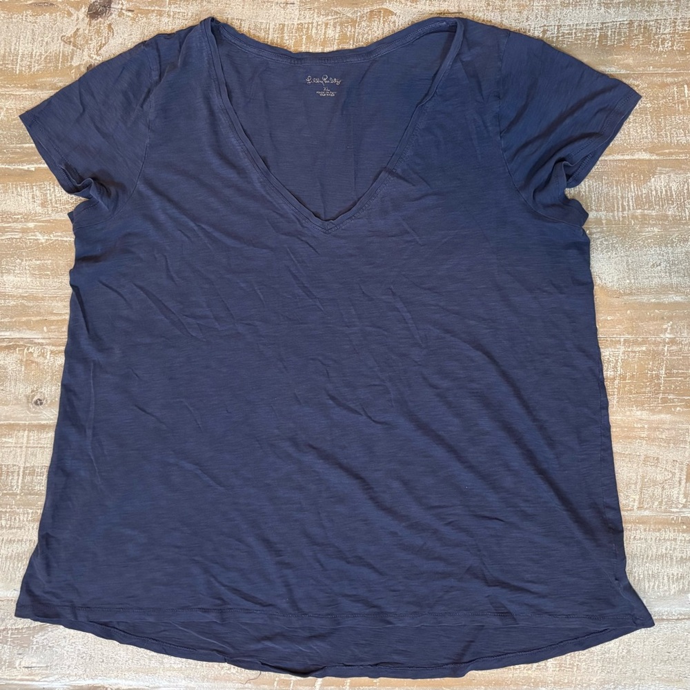 Lilly Pulitzer Navy V-Neck Etta Top size XL